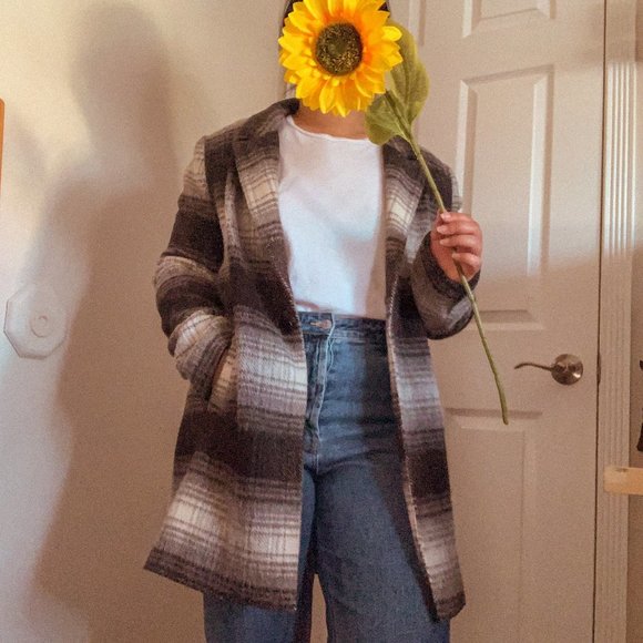 🌻 Sportsgirl checkered wool trench coat - Picture 1 of 4